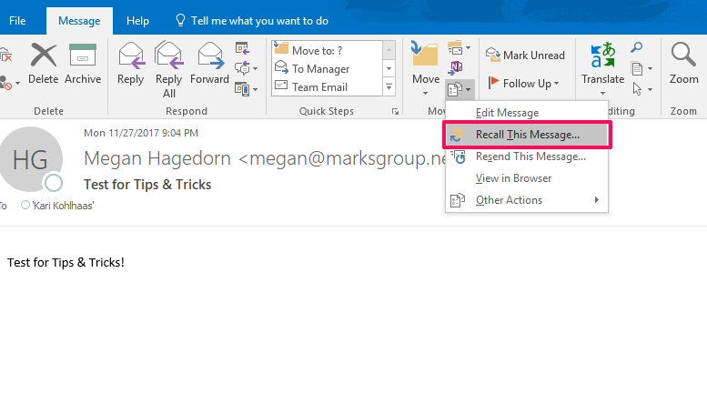 recall email in microsoft outlook for mac office 365