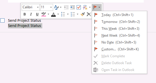 how to create tasks in outlook from onenote