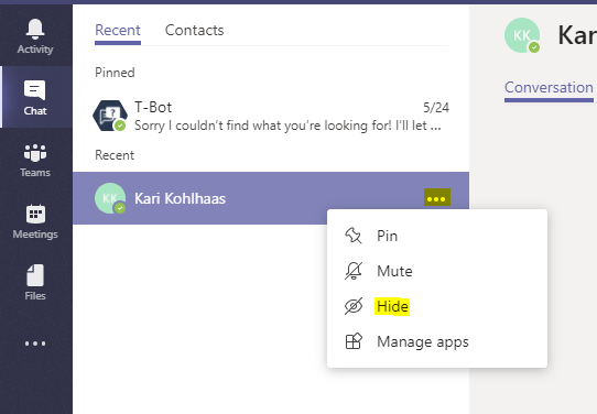 Office 365: Hide and Unhide a Chat in Microsoft Teams - The Marks Group |  Small Business Consulting | CRM Consultancy