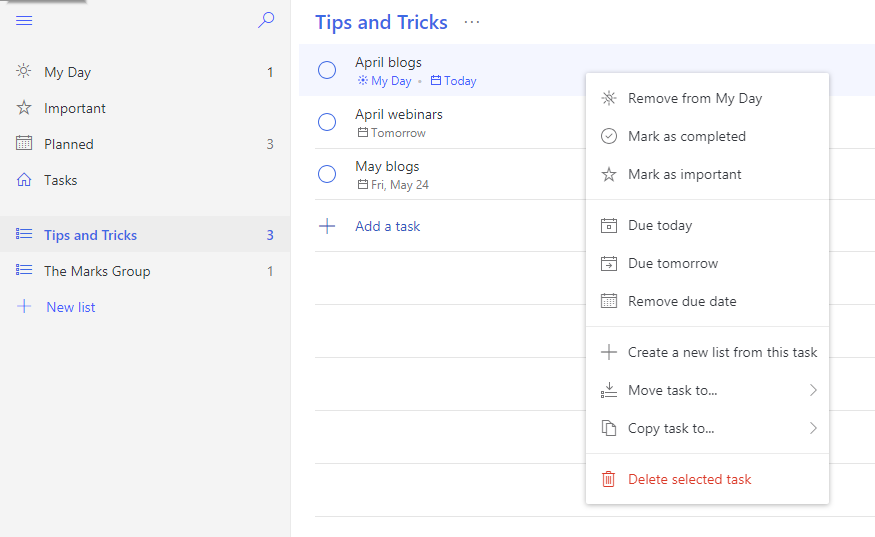 microsoft outlook shared tasks list