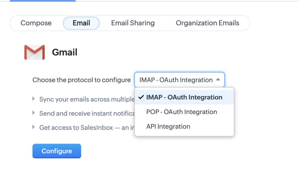 zoho crm email integration
