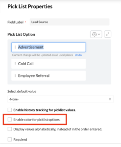 zoho crm picklist color coding