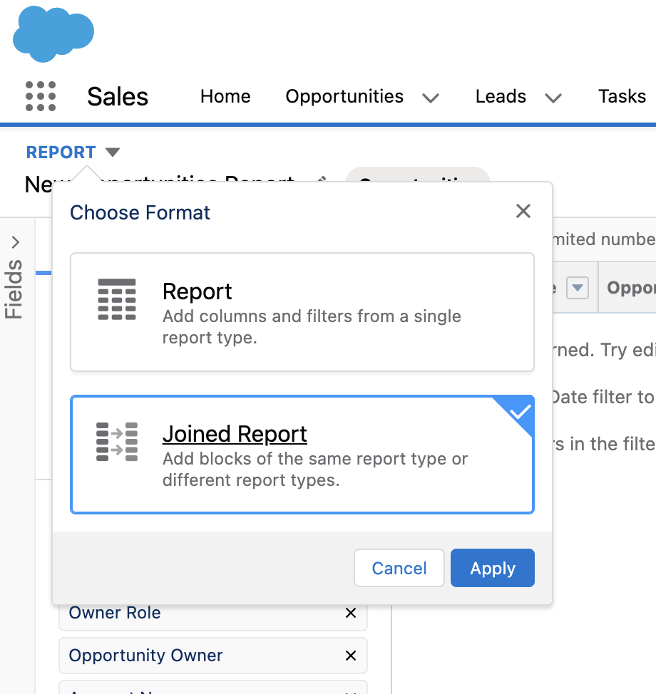 create a joined report in salesforce