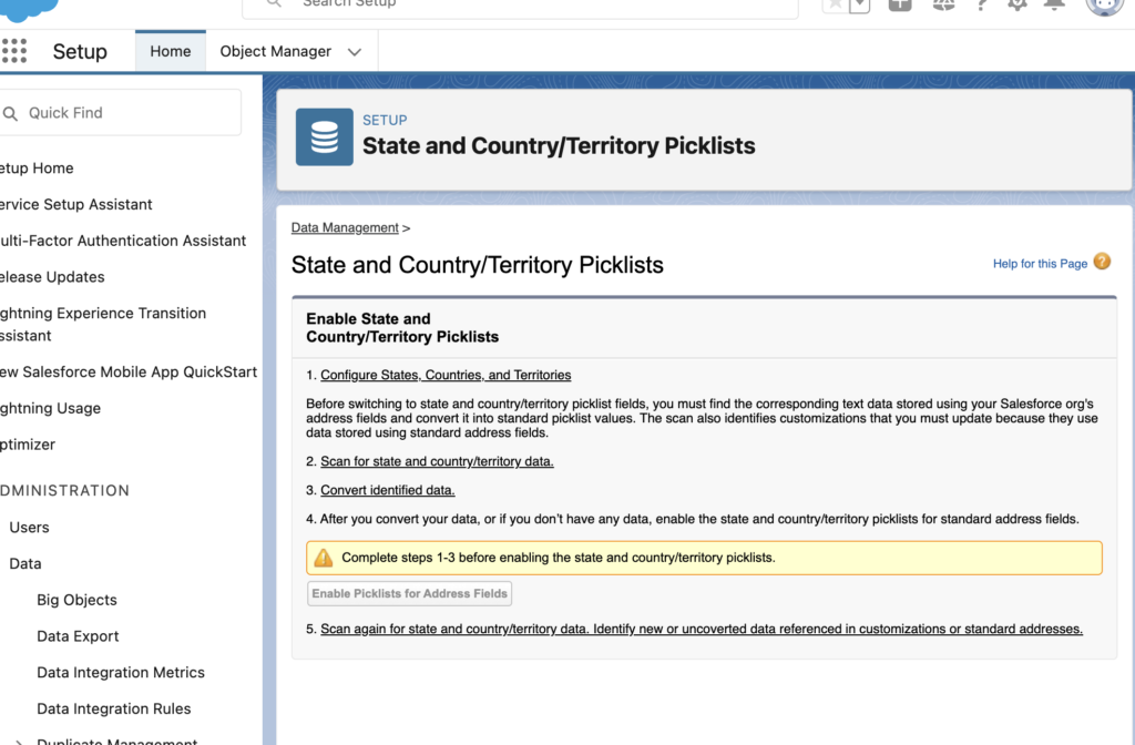salesforce state and country picklists